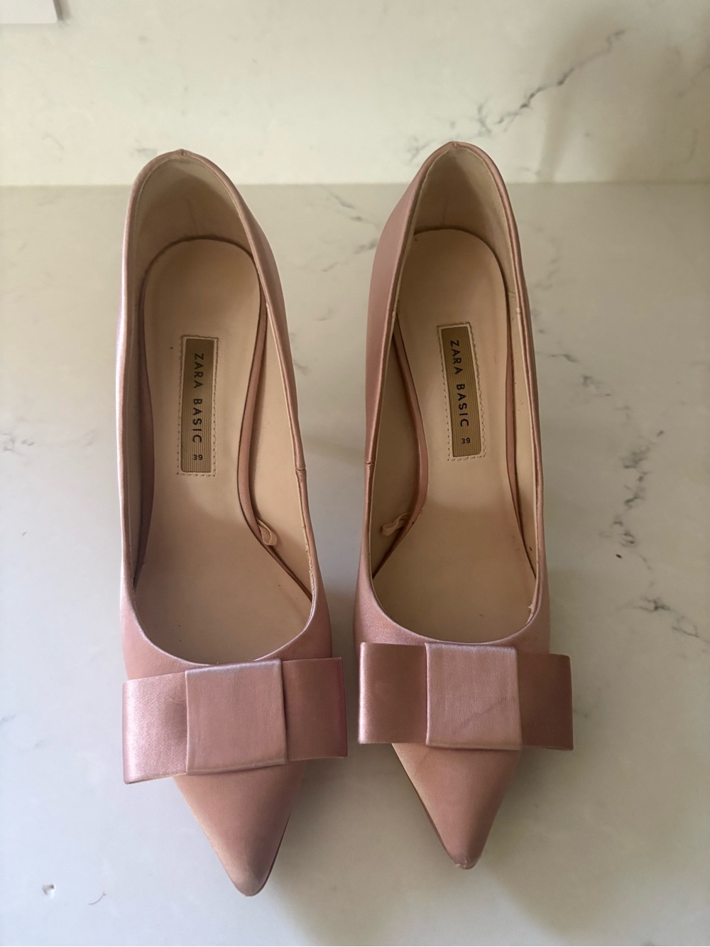 Zara Blush Pink Pointed-Toe Pumps with Bow